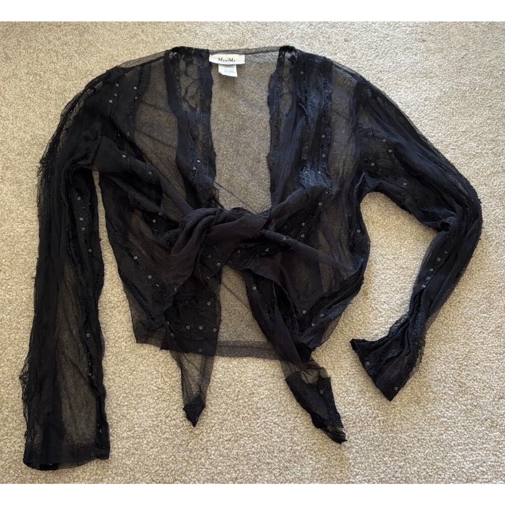 Vintage MaxMia Black Sheer Long Sleeve Sequined Shawl ￼